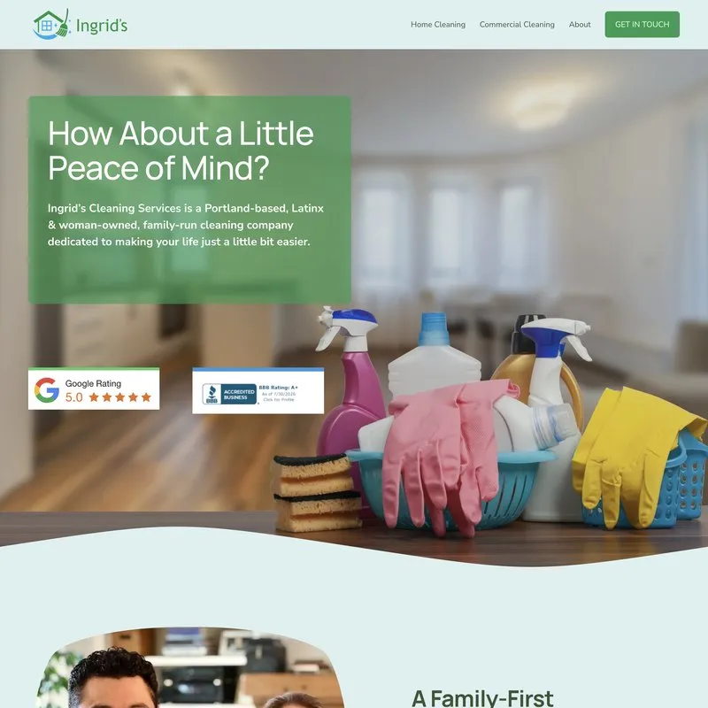 Ingrid's Cleaning Services homepage — How About a Little Peace of Mind?