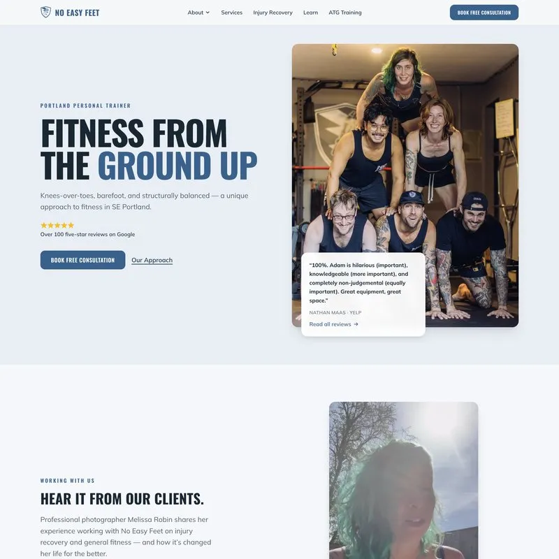 No Easy Feet homepage — Fitness From the Ground Up
