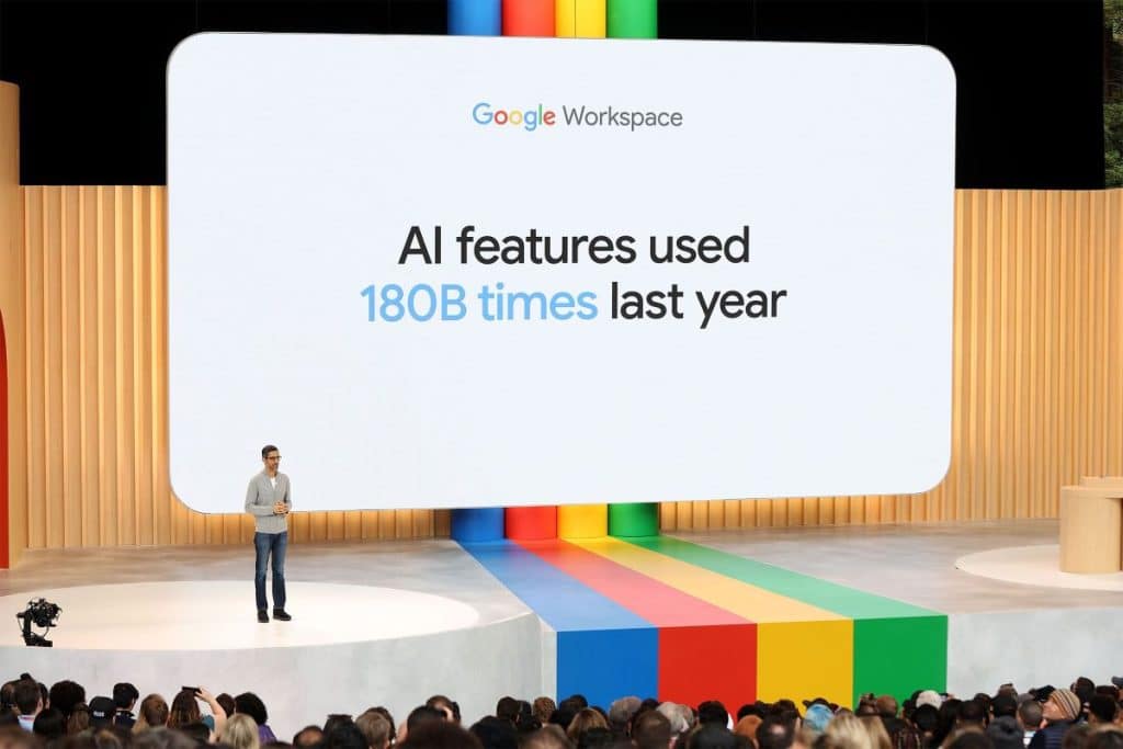 Google stage announcement that Google AI was used 180 billion times in one year