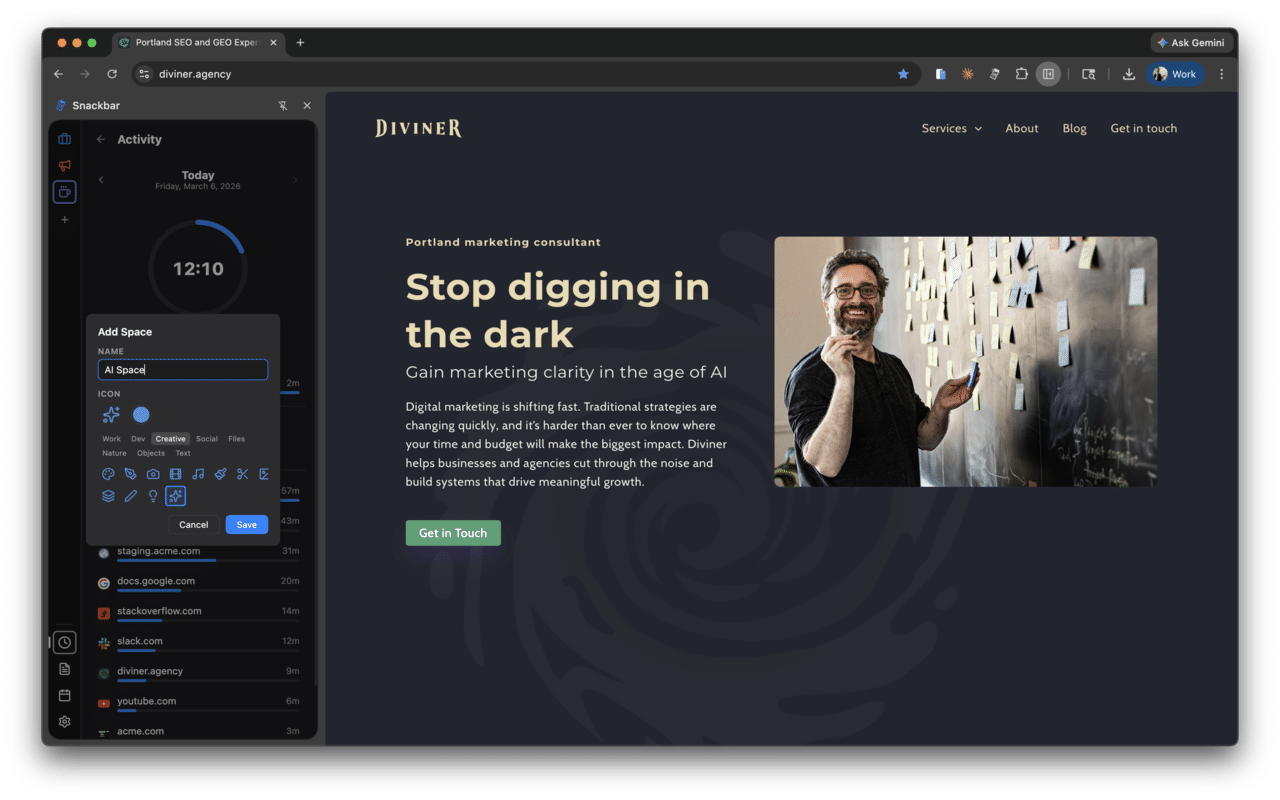Adding a space in the Snackbar Chrome extension